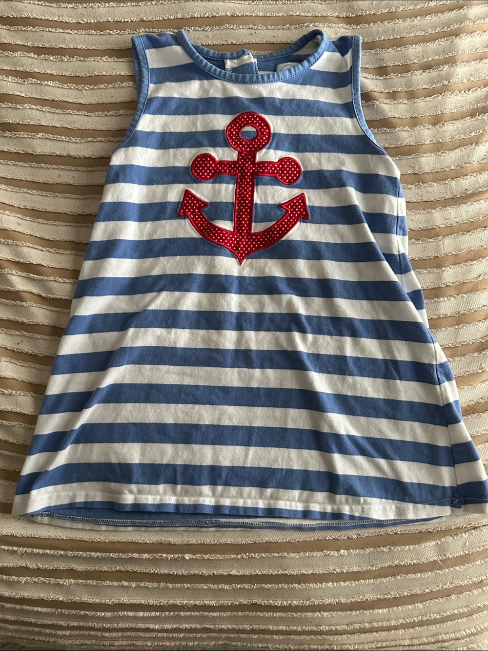 Kids Nautical Blue & White Striped dress with Red Anchor